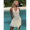 Shemoda Pure Desire Sexy Semi-Transparent Jacquard Lace Swing Collar Backless Halter Dress Women's Waist One-Step Short Skirt