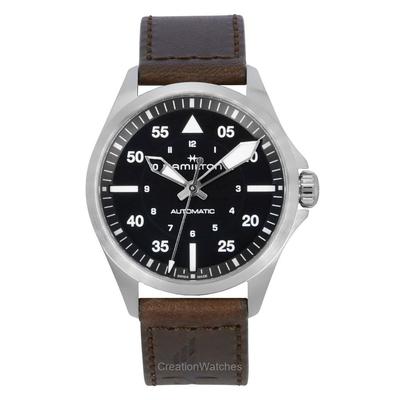 Reloj de Hombre Khaki Aviation Pilot Correa de Cuero Esfera Negra Automático H76305530 100M