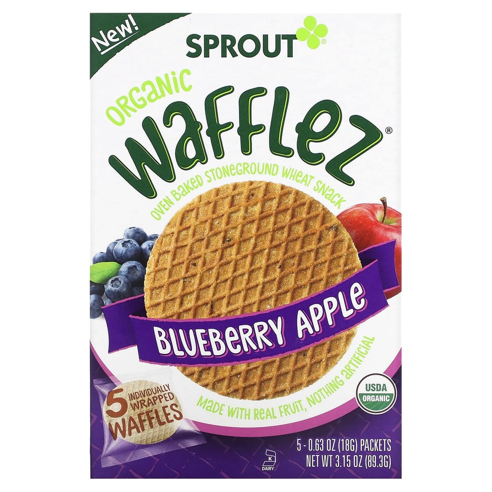 iHerb Sprout Organic Wafflez, Blueberry Apple, 5-Pack (18g Each)