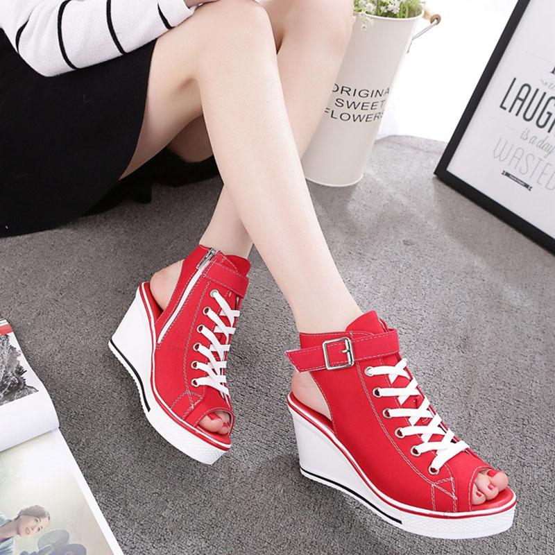 

Модные женские сандалии 2024 года, женские босоножки на танкетке и платформе, удобные женские сандалии с открытым носком, повседневная летняя спортивная обувь Sandalias 36 красный