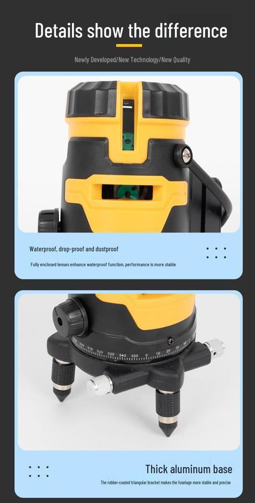 High-Precision Infrared Green Light Level: Ultra-Bright, Five-Line Automatic Leveling for Indoor & Outdoor Use