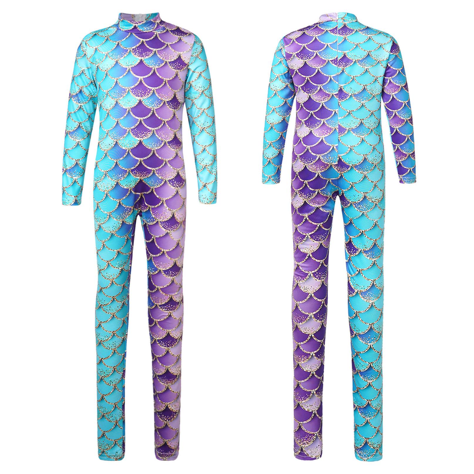 

Гімнастичні купальники для дівчаток з довгим рукавом, комбінезон з русалкою, боді, комбінезони, танцювальні, балетні, байкерські комбінезони 7-8 Years фіолетовий/озеро синього кольору