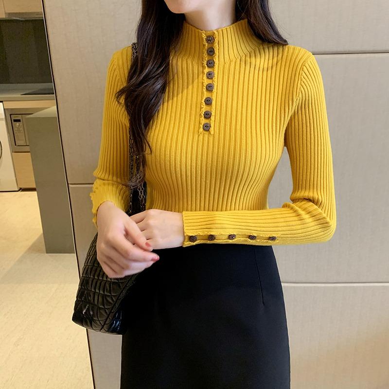 

Модный однотонный повседневный вязаный свитер с длинным рукавом для женщин, облегающий свитер на осень и зиму с высоким воротником, женские свитера, элегантный трикотаж 24878 One Size имбирный