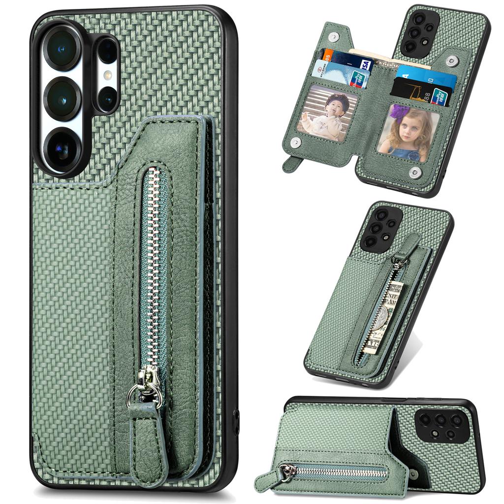 Portafoglio in Pelle con Cerniera Business Slot per Carte Custodia Telefono Per Samsung S25 Ultra S24 Plus S23 A17 A07 Cavalletto Copertura RFID