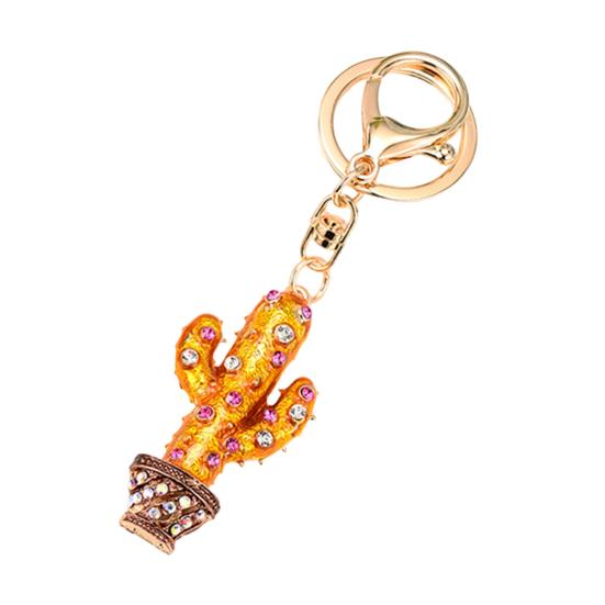 Keychain Sparkling Rhinestones Inlaid Cactus Design Keychain Pendant Enamel Oil Drip Process Smooth Edges Spring Buckle Key Holder Backpacks Accessory