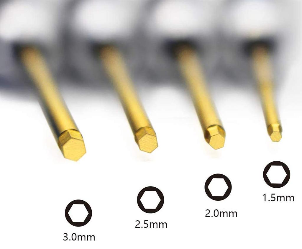 POHZE Titannitrid Sechskantschlüssel Präzisionsschraubendreher-Set für Set-Schraubendreher, Drohnen, 4-teilig (1.5mm, 2.0mm, 2.5mm, 3.0mm)