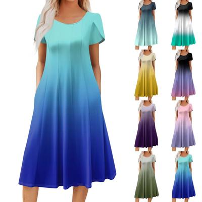 WomWomen's Casual Fashion Okrągły dekolt Krótki rękaw Midi Sukienka Modna Suknia Gościnna Weselna