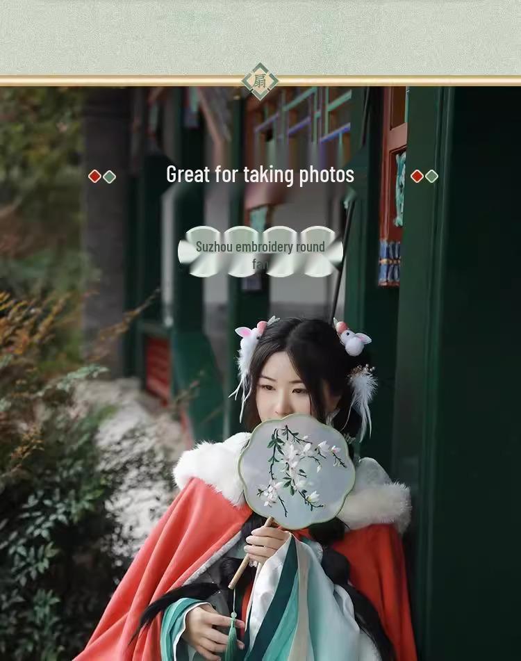 Kinder Hanfu Rundfächer im antiken Stil - Suzhou-Stickerei für Sommertanz und Cheongsam