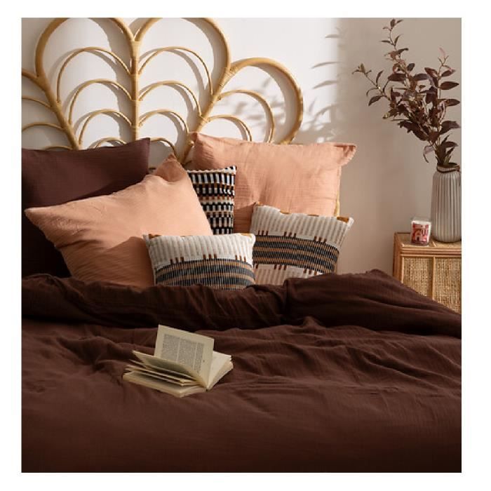 Housse De Couette - Doux Reve - 220x240 Cm - 100% Gaze De Coton - 2 Taies D'oreiller - Marron