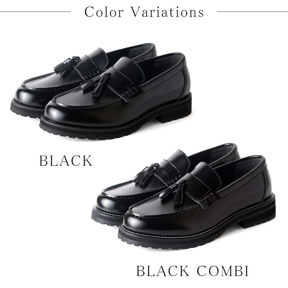 [London Shoe Make Co., Ltd.] Tassel Loafers, Men's Leather, Tank Sole, +4.5cm Platform, Leather Shoes, Suitable for Business and Casual Wear, 9012 Bla