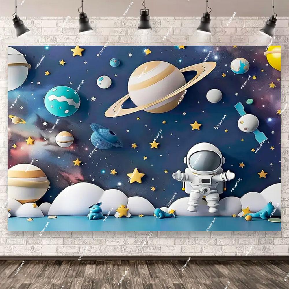 Space Astronaut Birthday Party Background Banner Custom Decoration Rocket Theme Photography Boy Birthday Gift Photo Studio Prop