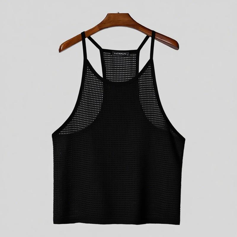 

INCERUN Летние мужские майки на бретелях без рукавов с прозрачными вырезами, повседневные 4XL