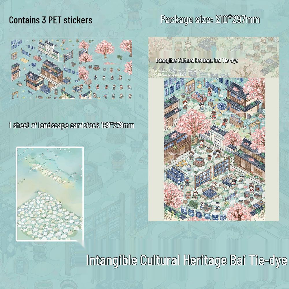 3 Large PET Sheets - Ethnic Tie-dye Scenery Stickers for DIY Crafts & Creative Scenes