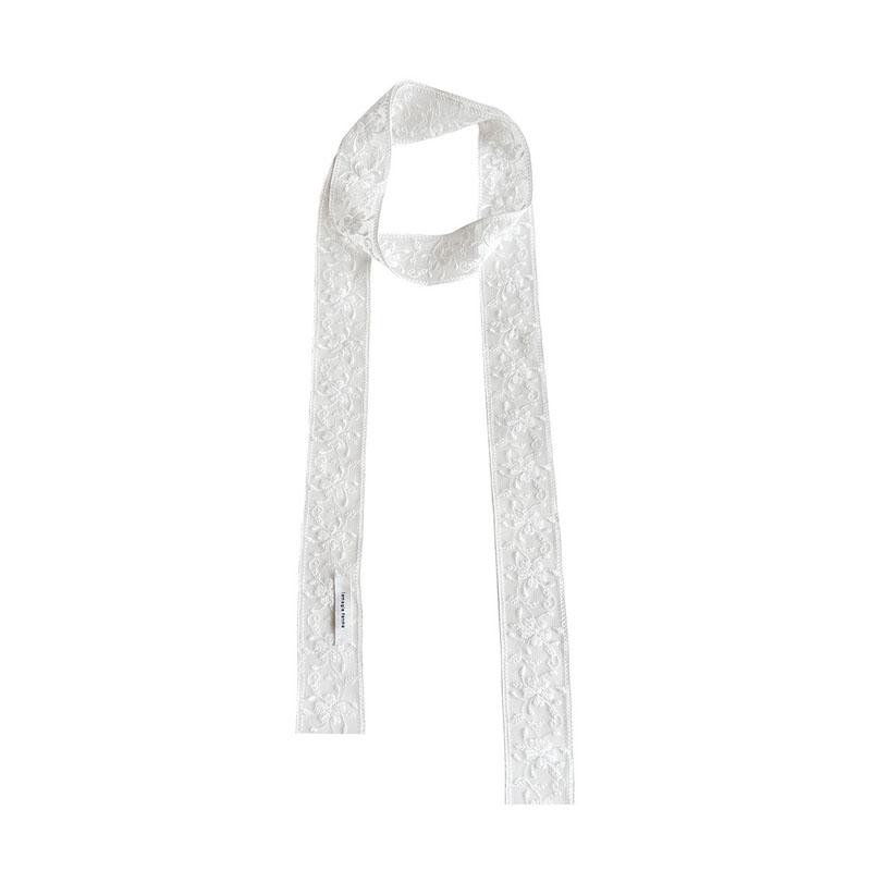 Y2k Women Narrow Long Scarf Solid Color Silk Black Bag Ribbon Headbands Choker Floral Lace Scarf Long Ribbon Scarf Shawl белый