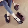 Leather women's single shoes braided flat bottom spring soft leather soft sole square head soft sole non-slip spring and autumn