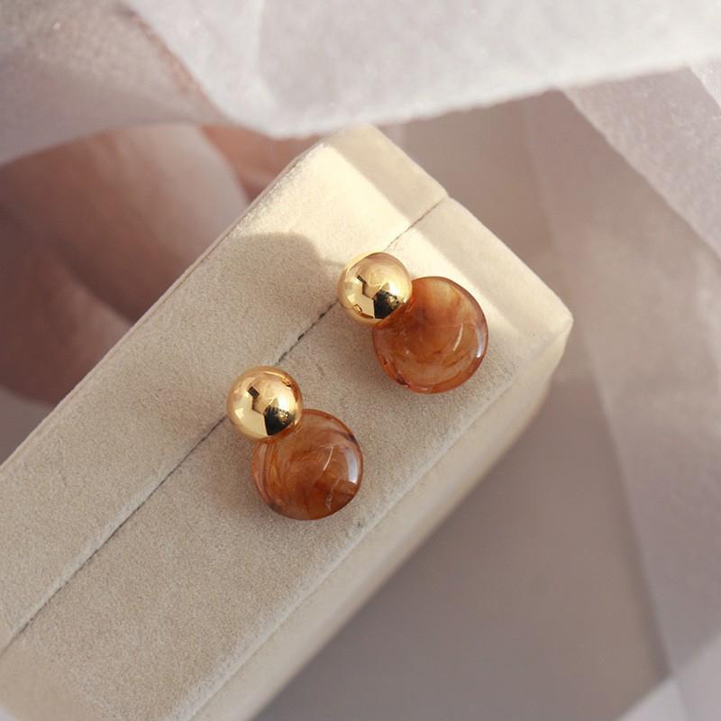 Orecchini Pendenti Rotondi Ambra per Donna Lusso Squisito Temperamento Orecchini a Goccia Marroni Romantico Casual Versatile Gioielli