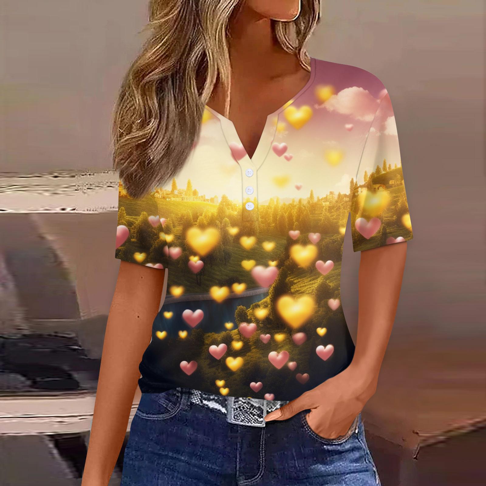 

Women s T Shirt Tee Print Button Short Sleeve Daily Weekend Fashion Basic V- Neck Regular Top St. Patrick s Day XL