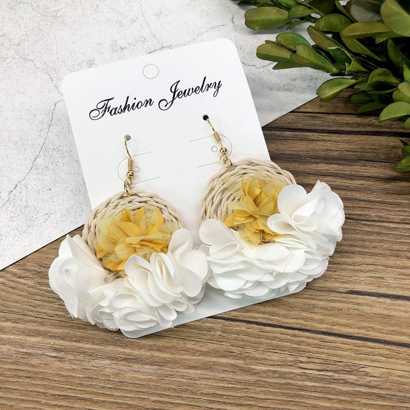 Retro Handmade Flower Wreath Earrings Femininity Personality Long Vacation Earrings Fashion Ear Accessories