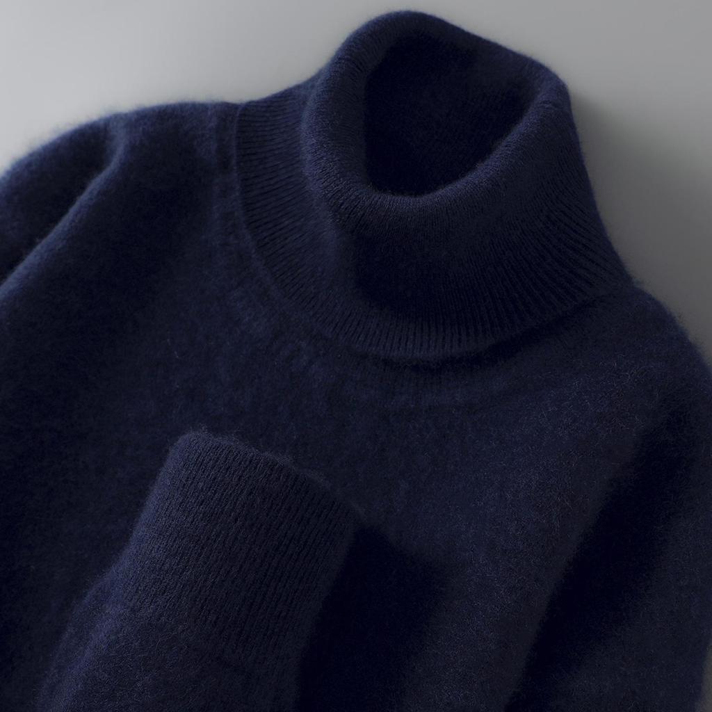 Men's 100% Pure Wool High Neck Pullover Sweater - Autumn/Winter Loose Knit Base Layer