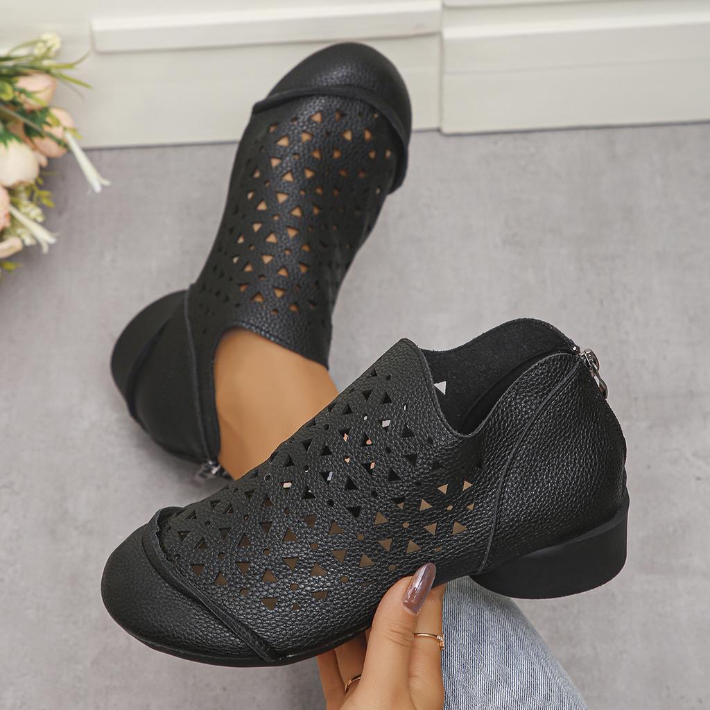 Fashion 2025Summer New Hollow Sandals for Jurgen Leather Retro Style Soft Women's Shoes Thick Heel Breathable Mid-high Heel Single Shoes