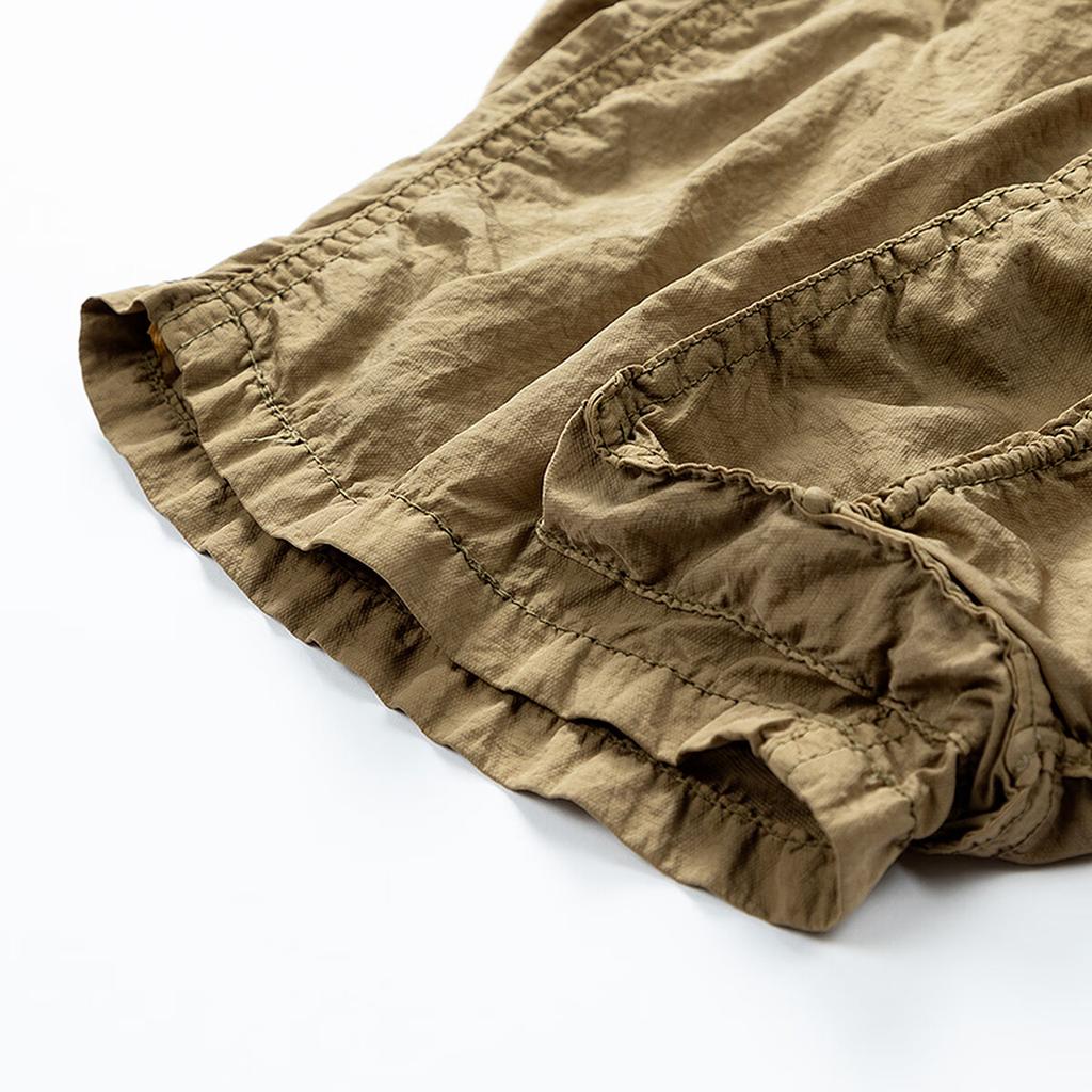 dme [Mountain Outdoor Style] Summer Lightweight Multi-Pocket Straight-Leg Cargo Shorts with Drawstring Elastic Waist, Men's Casual Pants