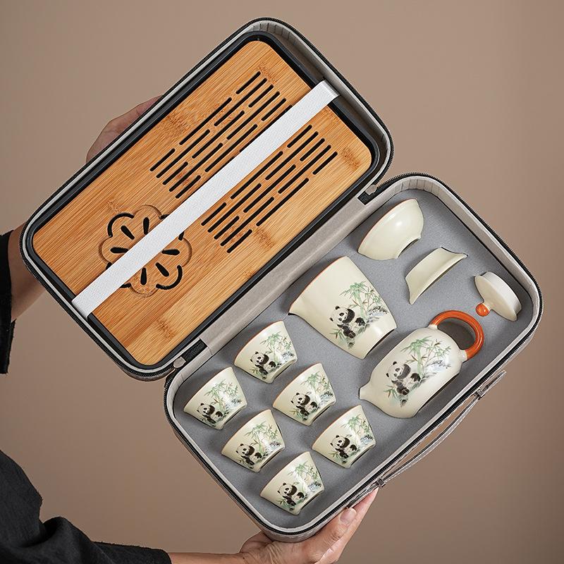 Simple Premium Tea Set Cute Panda Ru Kiln Home Office Teapot Portable