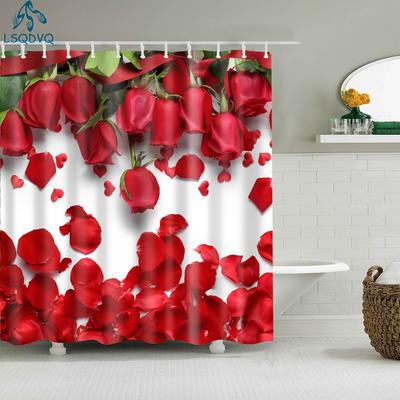 Japansk stil Körsbärsblommor Röd Rose Duschdraperier Badrumsgardin Frabic Vattentät polyester Badrumsgardin med krokar