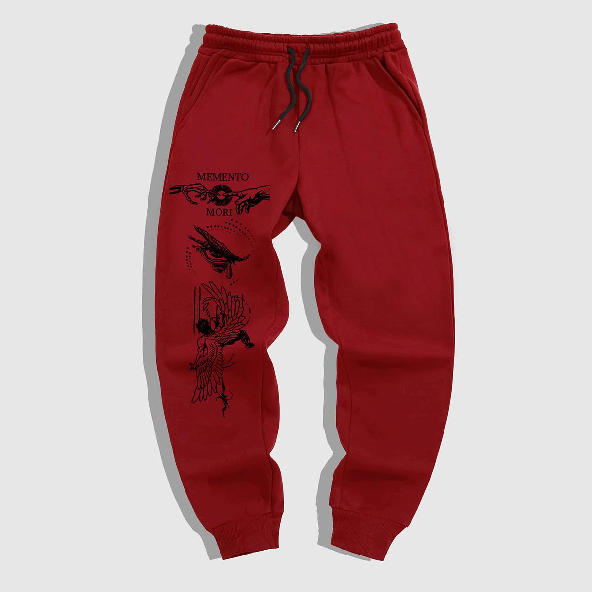 

Men s Gothic Style Jogger Pants - Winter Warmth Casual Athletic Track Pants with Elastic Waist & Cuffed Hem, Geometric Gothic Patterns XXL червоний