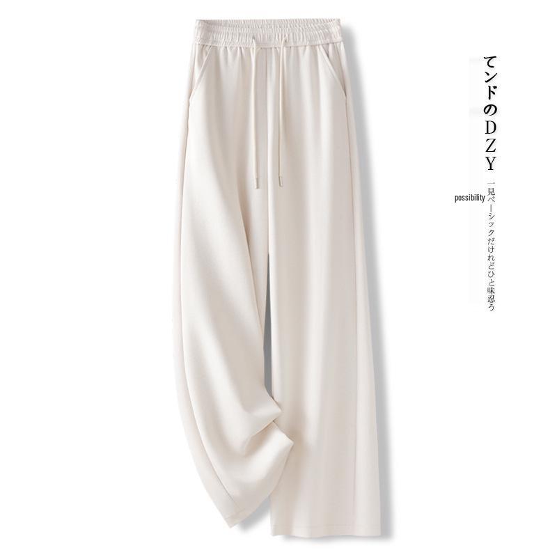 2025 Gray High-Waisted Wide-Leg Women's Sweatpants - Trendy Drapey and Loose for Spring and Autumn