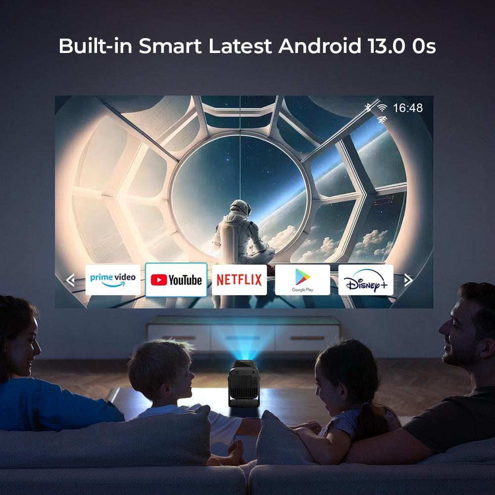 CrossV1 HY500 4K Android Projector, 1080P HD, Wireless Screen Mirroring, Portable for Home & Outdoor Use.