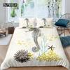 Seahorse Bedding Set Ocean Animal Duvet Cover Underwater World Orange Coral Marine Life Sea Urchin Soft Women Kid Bedroom Decor