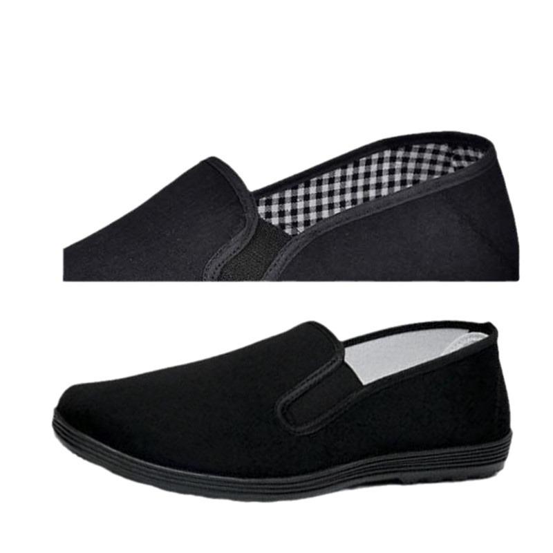 Rutschfeste atmungsaktive schwarze Stoffschuhe für Herren mit dicken Sohlen für Köche und Fahrer