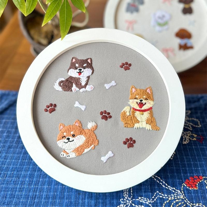 Beginner Embroidery Kits for Adult Easy to Learn Dog Embroidery Pattern from Video & Instruction Needlepoint Kits