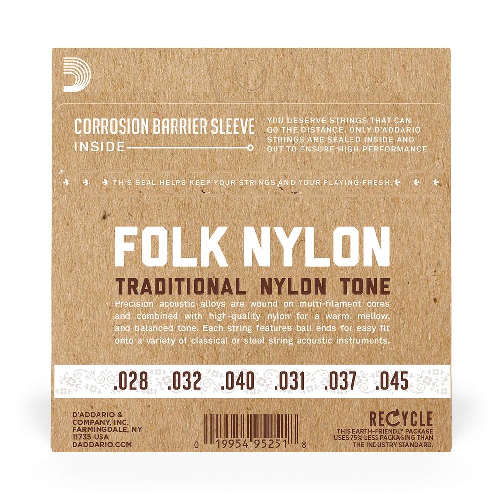 Folk Nylon EJ33 Nylon Nylon Trebles D'Addario Ball-End Strings, 80/20 Bronze/Clear