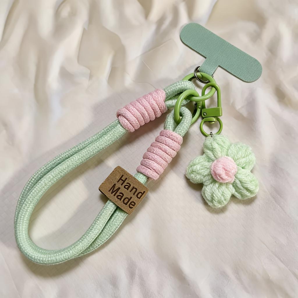 Handgewebtes Handy-Lanyard mit Blumen-Schlüsselanhänger, abnehmbares Ringdesign. Universelles Anti-Verlust-Band für Handyhüllen, Taschen, Karten und den Außenbereich.
