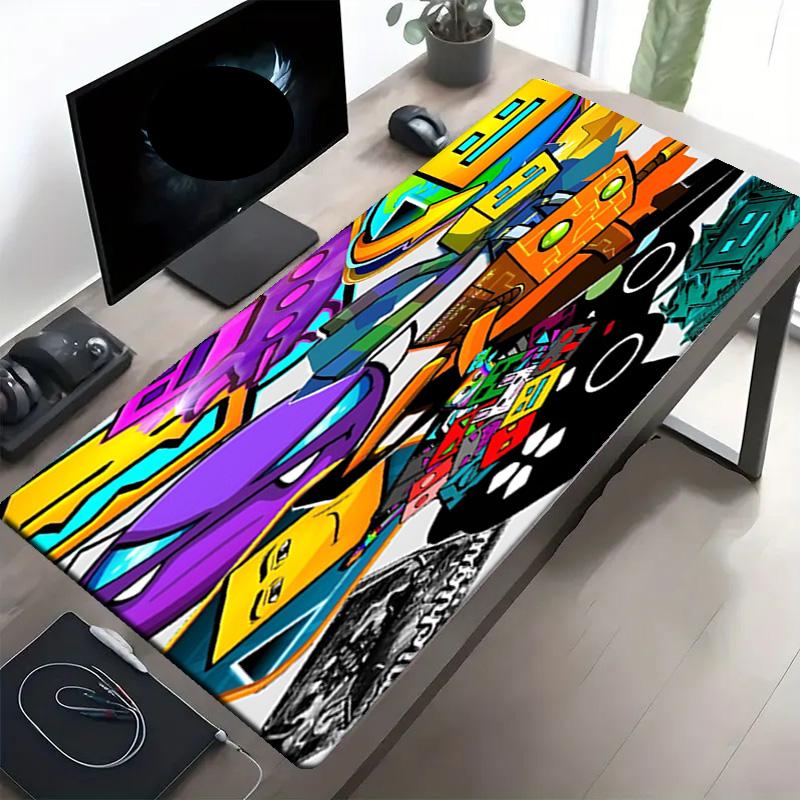 Geometry Dash Print Mouse Pad, Anti‑Slip Desktop Keyboard Mat, for PC Laptop Gaming Working Daily Use, Cool Festival Surprise Gift