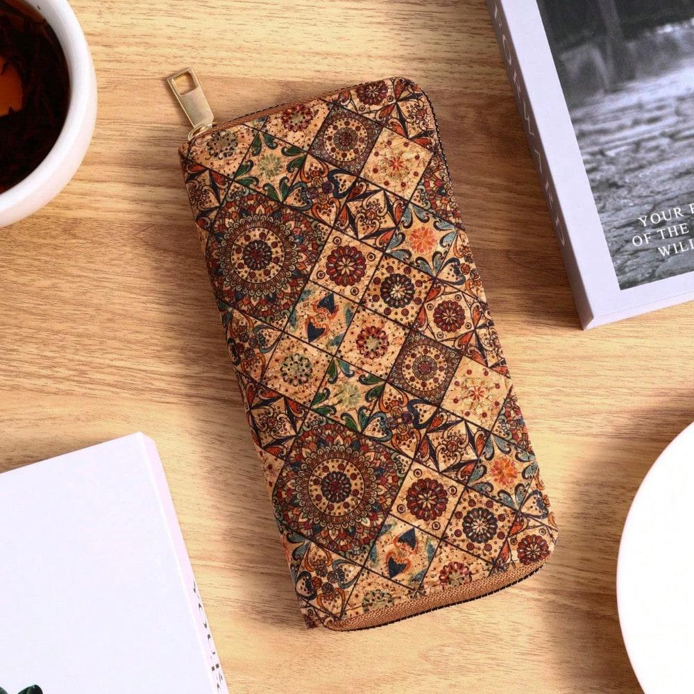 Bohemian multifunctionele clutch tas multi-kaartzakje houtnerf portemonnee literaire dames tas kaarthouder kleine tas brown