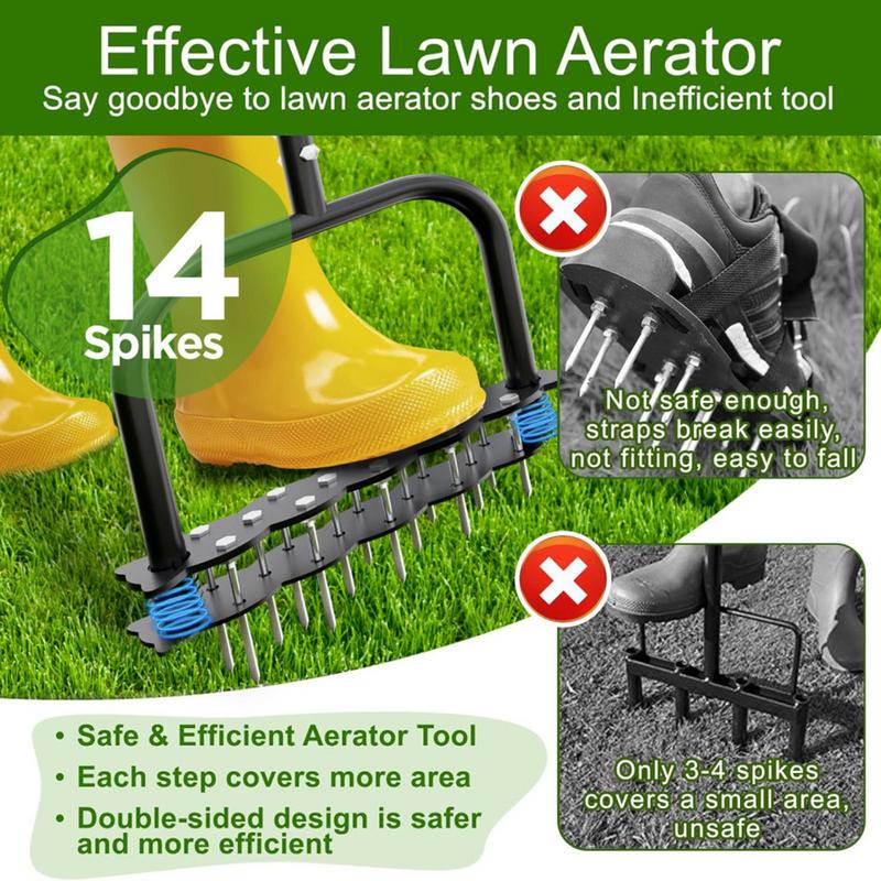 Lawn Aerator 14 Iron Spikes Manual Lawn Aerators Lawn Air Aerator Tool Gardening Hand Tools For Yard Lawn Aeration