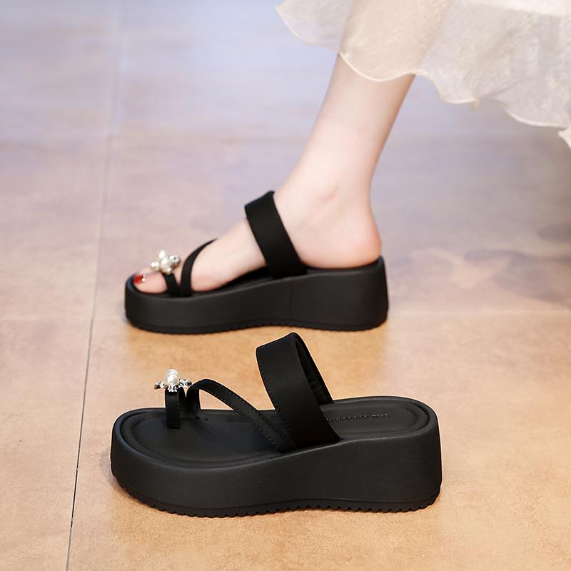 

Fashion CRLAYDK Slides Sandals for Women Platform Strap Beach Flip Flops Fashion Soft Leather Walking Slippers Summer Casual Slides 35