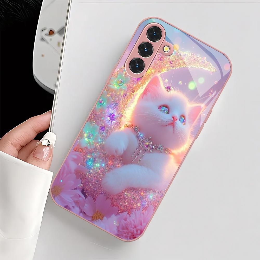 

Симпатичный чехол для телефона из стекла с рисунком кошки, подходит для Samsung Galaxy S26 S25 S24 S23 S22 S20 FE/Ultra/Plus, противоударная задняя крышка GalaxyS25