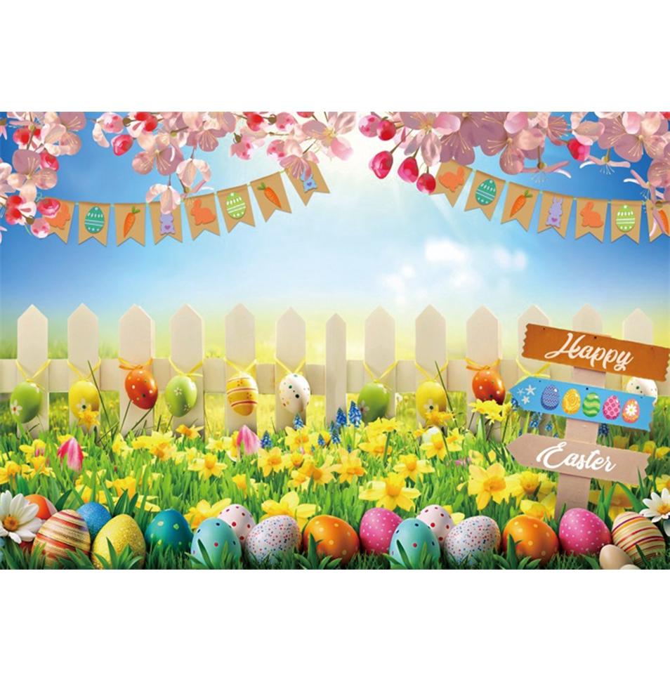 Spring Easter Natural Scenery Grassland Rabbit Theme Banner Backdrop, Children's Birthday Party Decoration Photography Backdrop