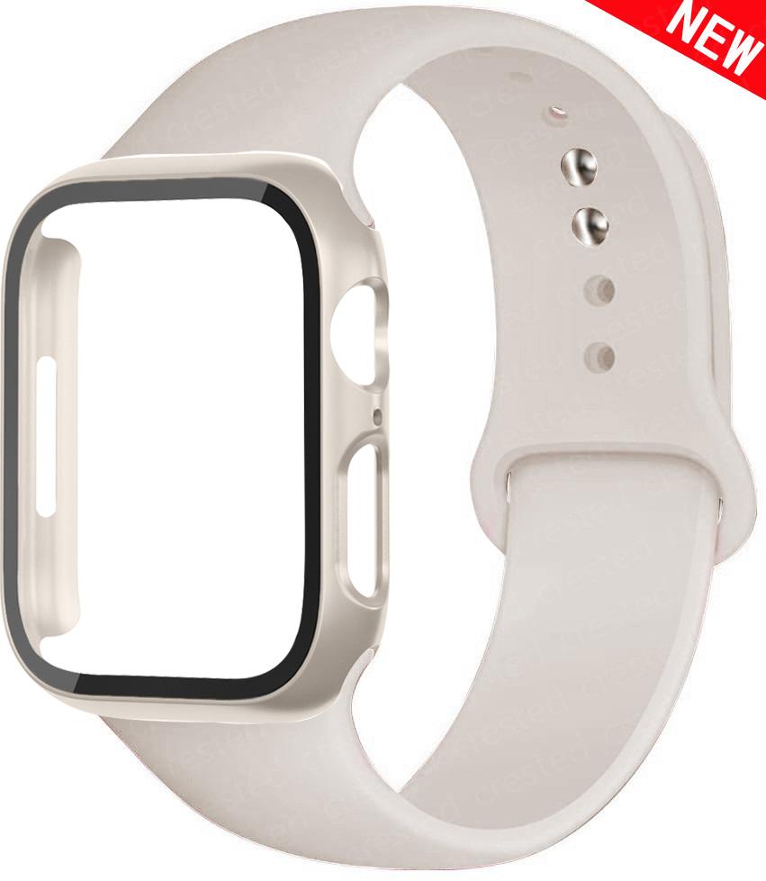 For Apple Watch Bands 46mm 44mm 41mm 40mm 45mm 42mm Silicone Correas Bracelet Iwatch Series 10 9 8 7 6 SE 3 11 Glass+Case+Strap