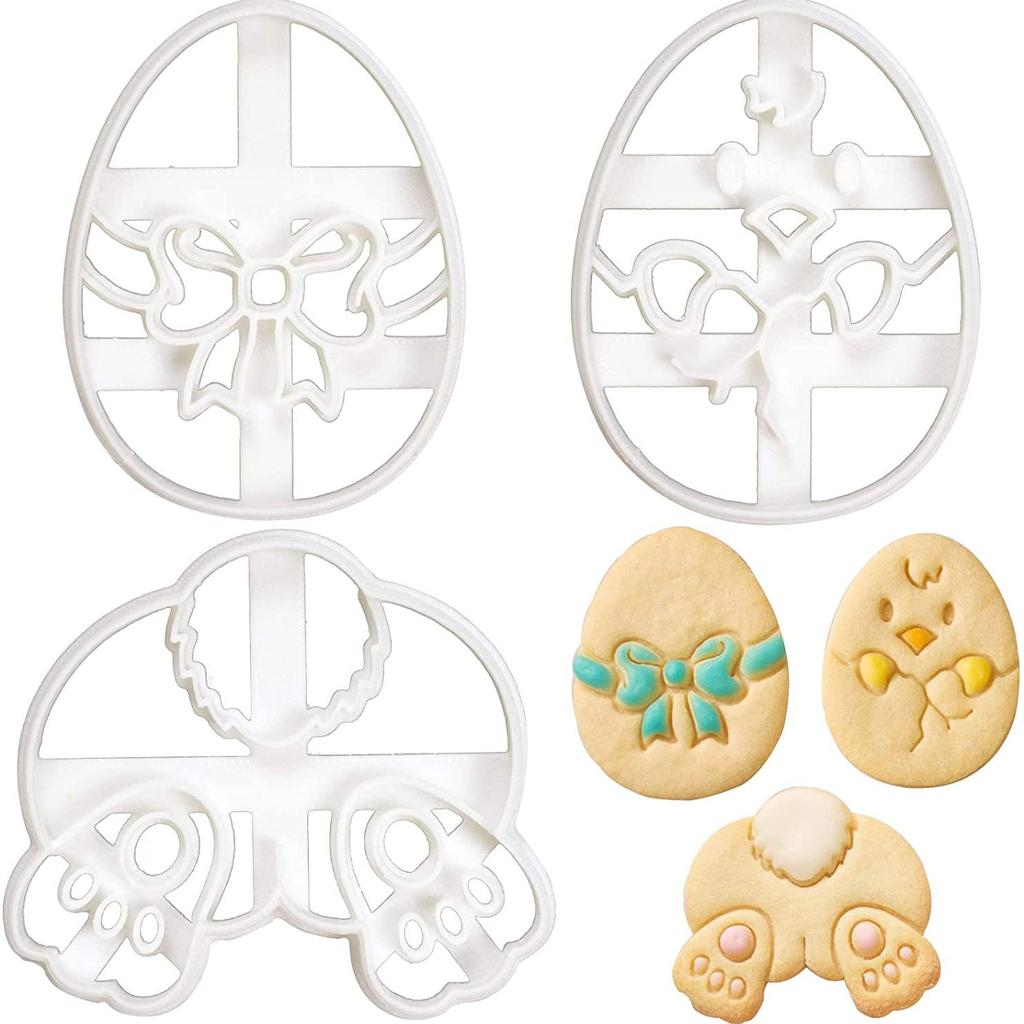 3pcs Easter Cookie Cutter Set, Plastic Pastry Stamp with Bunny and Chick Shapes, Spring Holiday Baking Tools,Egg Biscuit Mould