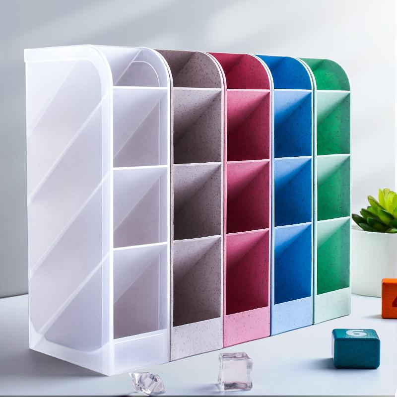 Nový stolní organizér Držák na tužky štětec na make-up Úložný box 4 mřížka Uskladňovací organizér se šikmým vkládáním Školní potřeby