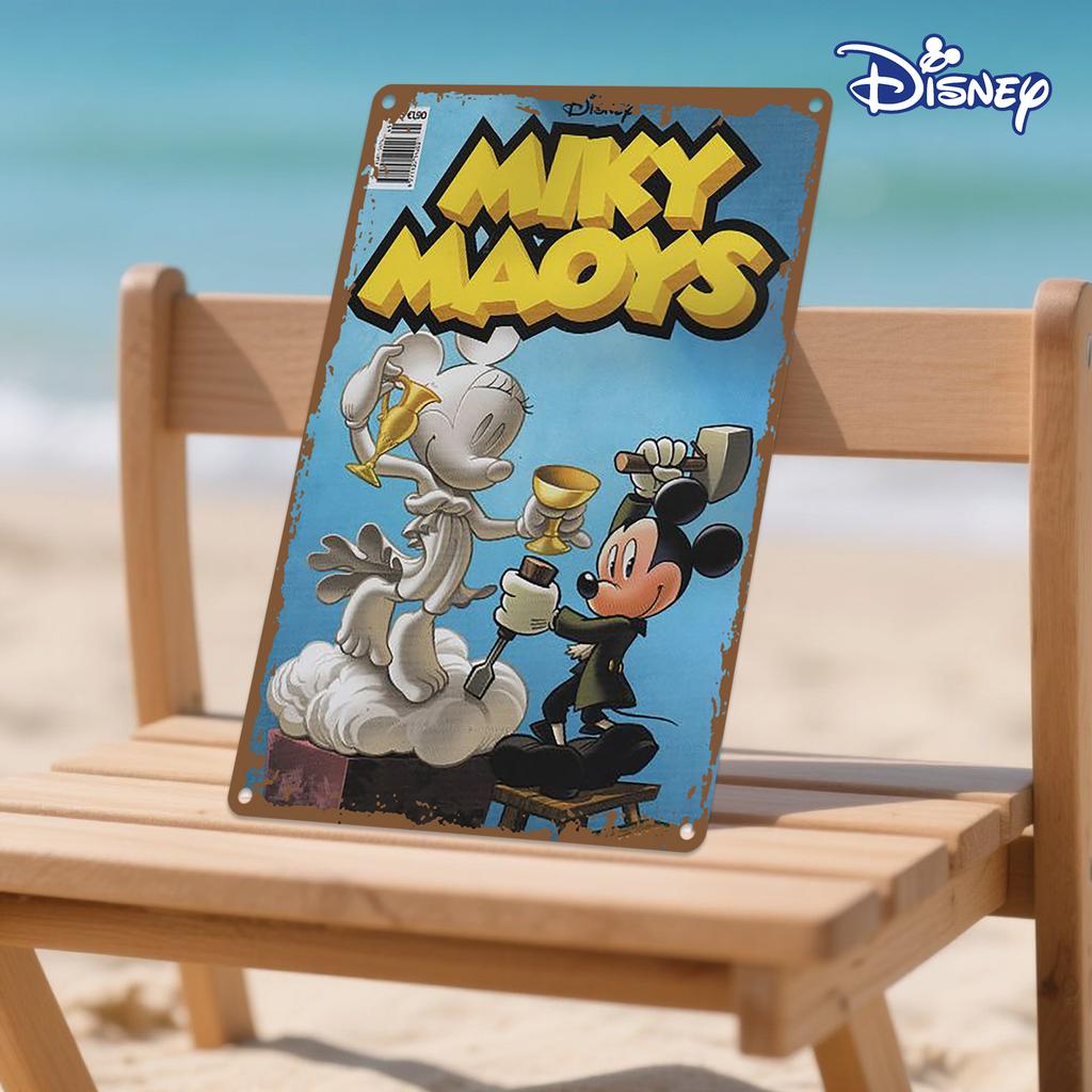1pc Disney Vintage Metal Tin Sign 20.32x30.48 Cm - Mickey & Minnie Mouse Retro Wall Art, Durable Iron Home Decor for Kitchen, Li