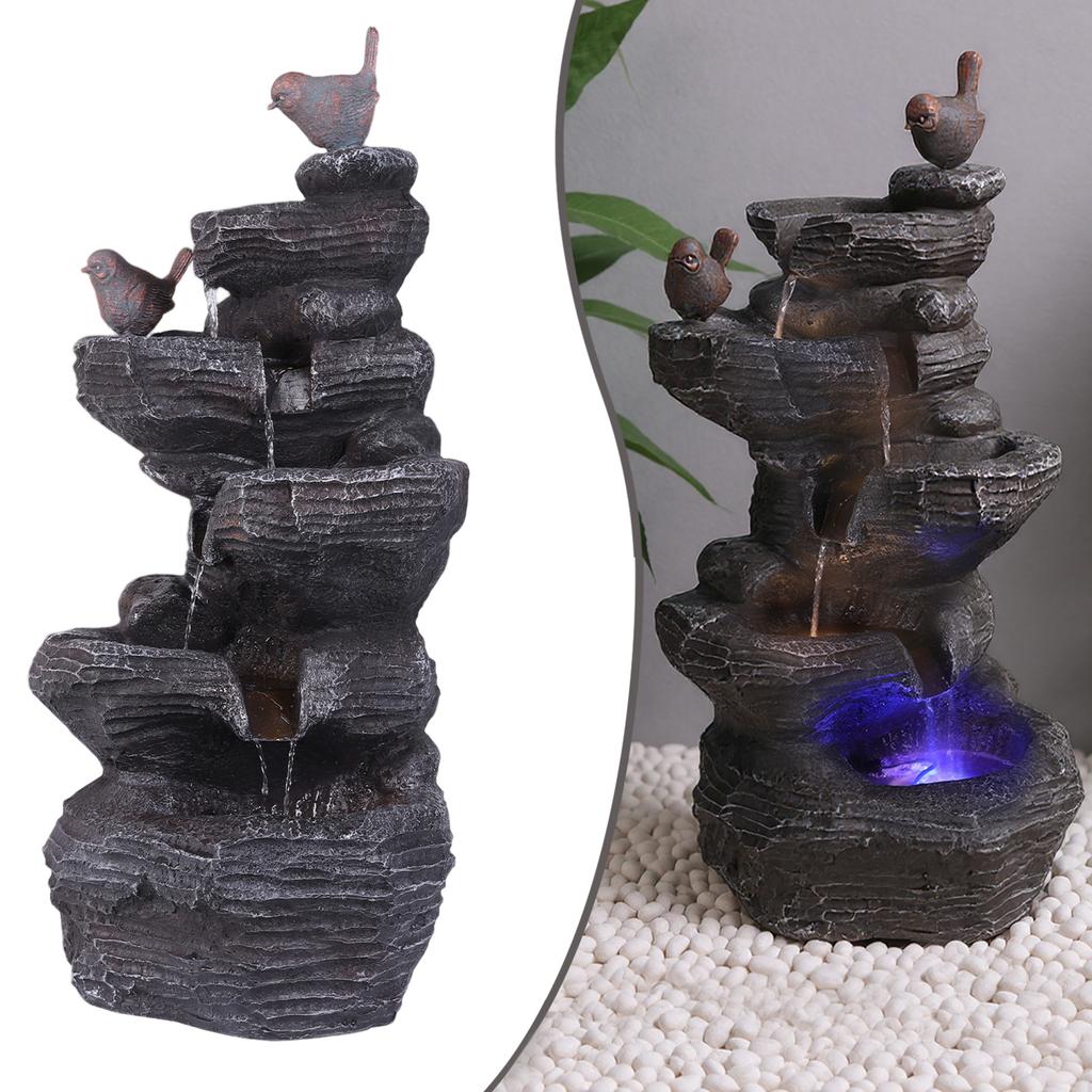Cascading Rock Water Fountain with LED Lights Resin Stone Imitation Waterfall Tabletop Fountain for Home and Office Decor