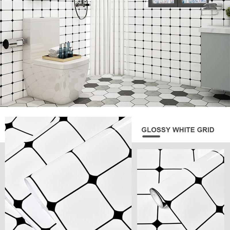 0.4x2M Kitchen Stove Countertop Waterproof Oil-proof Stickers Self-Adhesive Wallpaper Cabinet Door White Lattice Decorative Film