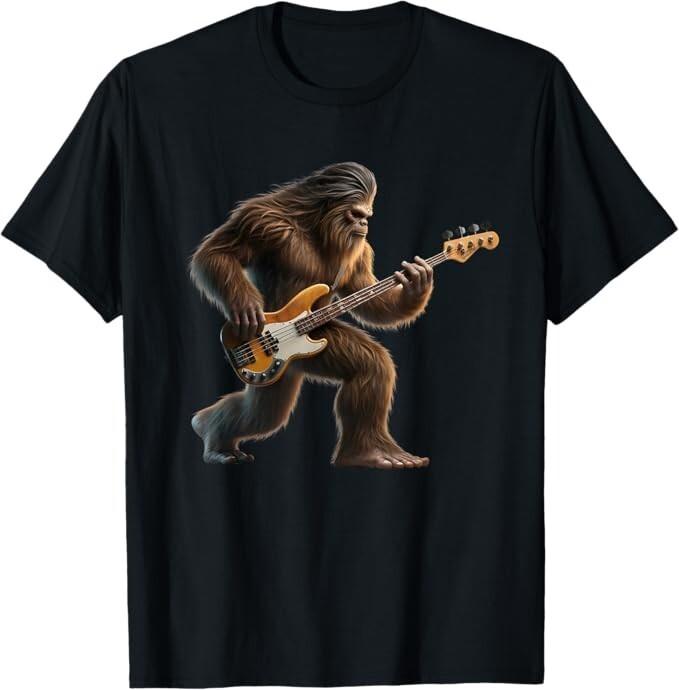 Bigfoot Playing a Electric Guitar Rock on Sasquatch Big Foot T-Shirt Unisex T-Shirt XL
