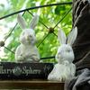 2pcs Rustic Wood Grain Finish Bust Rabbit Resin Statues, Farmhouse Decorative Animal Sculptures For Garden And Balcony