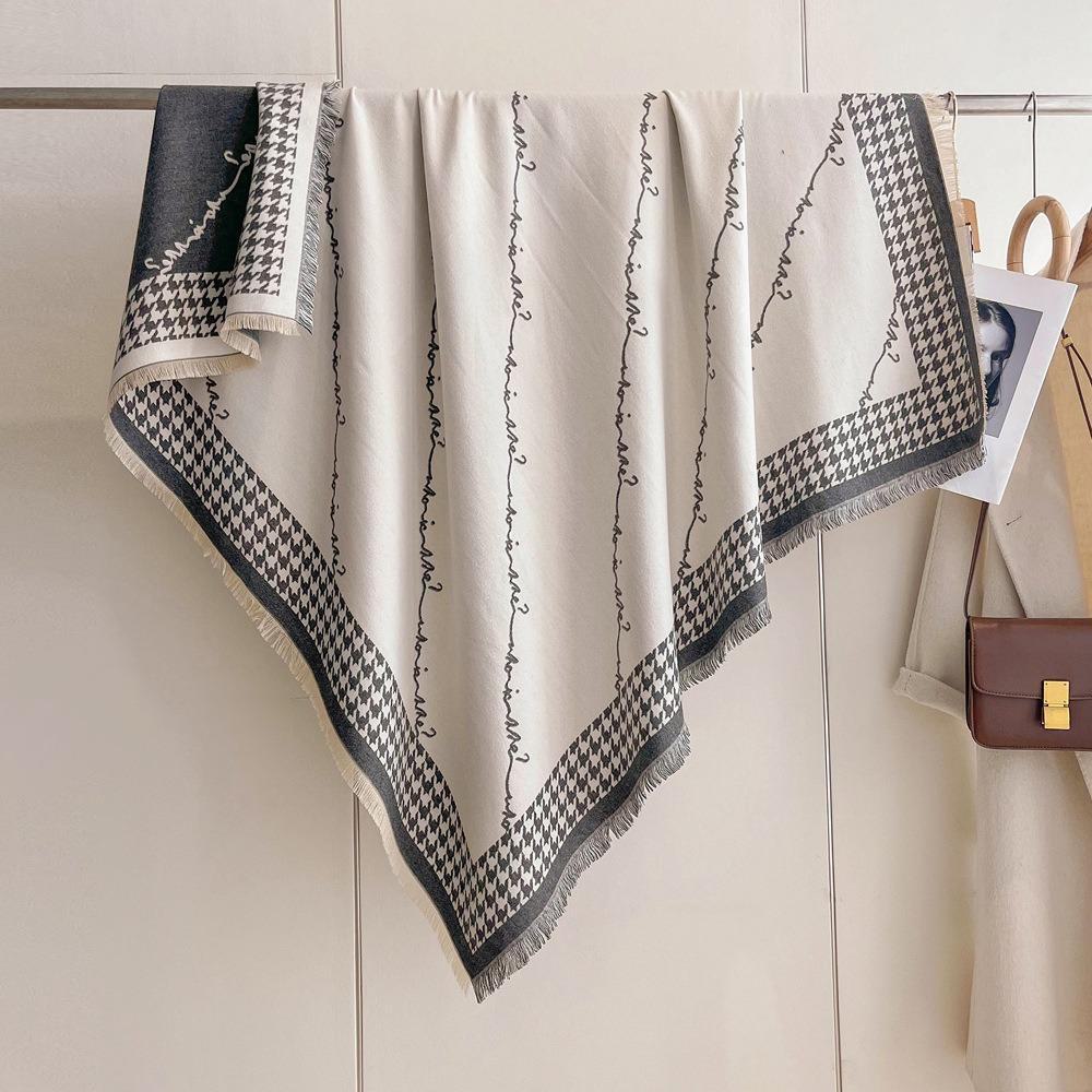 Luxury Imitation Cashmere Shawl: 140cm Square, Warm & Thick with Short Tassels